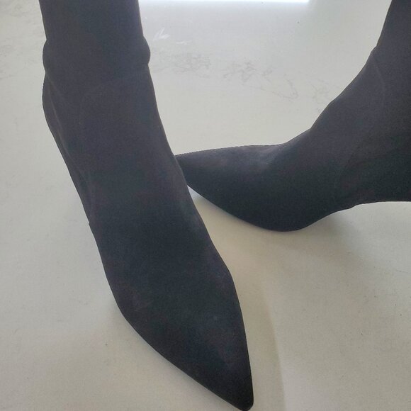 Stuart Weitzman Wren 75 Black Suede Stretch Boots/Booties  NWB sz. 10.5W - Picture 5 of 11